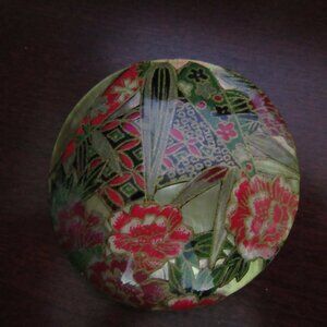 Chopmark Designs   Decoupage Brooch on Mother of Pearl Shell by Happy Veirs